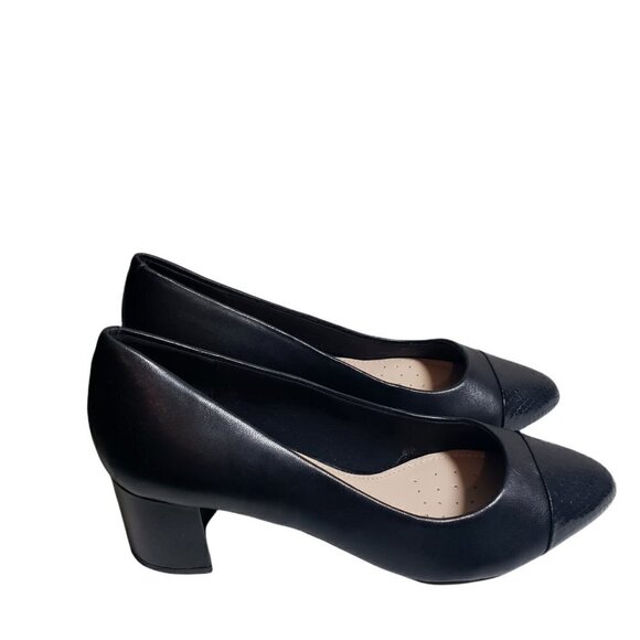 Easy Spirit Womens Black Leather Almond Toe Slip On Pump Block Heels Shoes Sz 9M - Picture 2 of 9